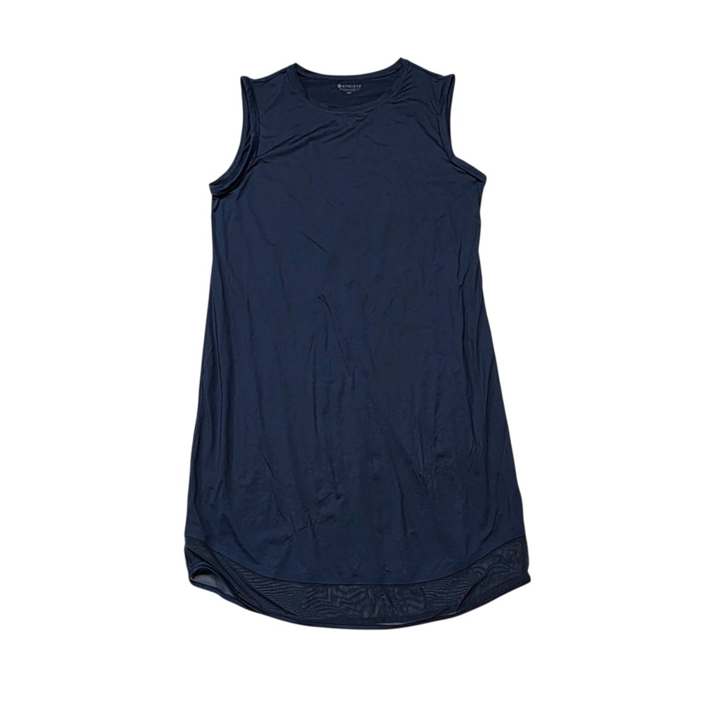 Athleta Santorini Mesh Trim Dress Womens MT Navy Blue Nylon Spandex Sleeveless